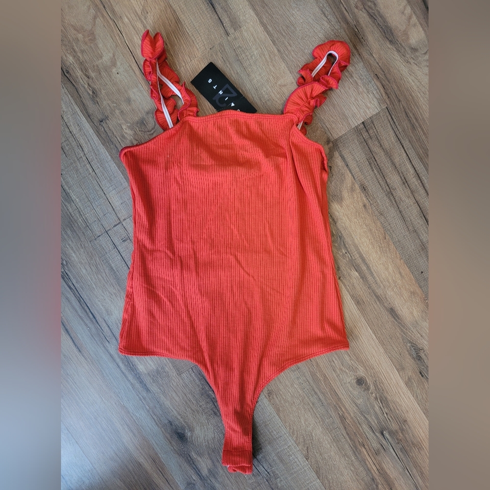 Saints 21 Red Ruffle Strap Bodysuit